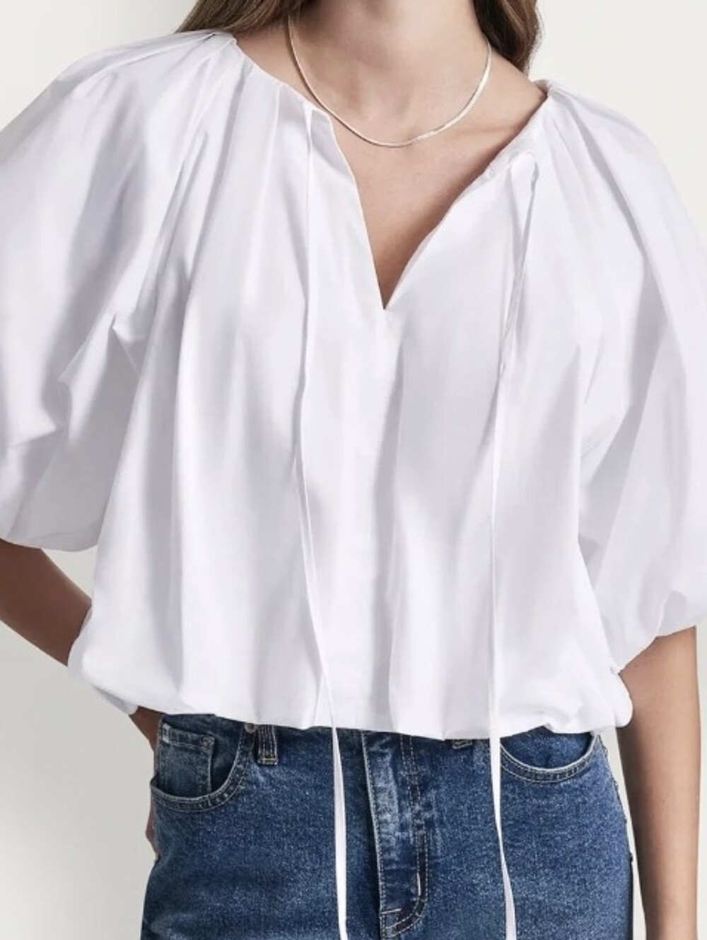 Micas Exaggerated Balloon Top Puff Sleeves Statement Piece White L NWT